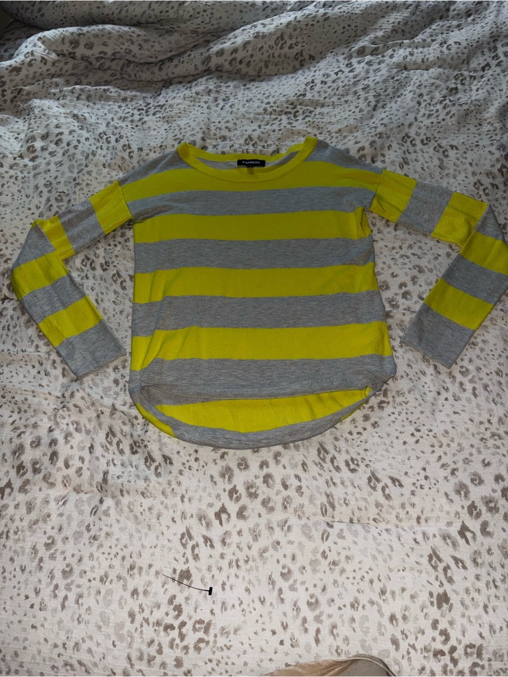 Express Woman’s Long-Sleeve Striped Top in Yellow & Gray